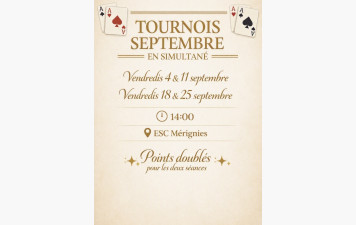Tournoi en simultané les 4,11,18 et 25 septembre