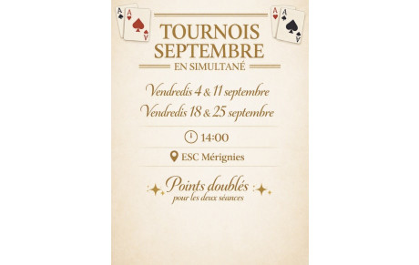 Tournoi en simultané les 4,11,18 septembre