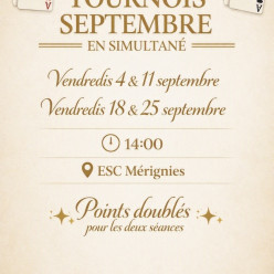Tournoi en simultané les 4,11,18 et 25 septembre